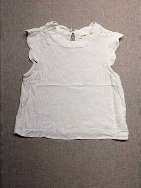 Monteau Los Angeles Off White Linen Blend Flutter Sleeve Top Keyhole Medium